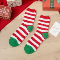 Women's Fashion Christmas Tree Santa Claus Stripe Acetate Fibre Coral Fleece Crew Socks sku image 8