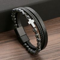 Retro Cross Alloy Natural Stone Haematite Men's Bracelets sku image 8