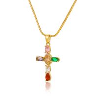 Hip-hop Cross Copper Gold Plated Zircon Pendant Necklace main image 4