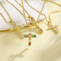 Hip-hop Cross Copper Gold Plated Zircon Pendant Necklace main image 1