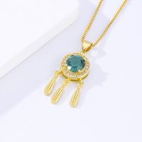 Fashion Dreamcatcher Brass Gold Plated Artificial Crystal Zircon Pendant Necklace main image 5