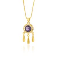 Fashion Dreamcatcher Brass Gold Plated Artificial Crystal Zircon Pendant Necklace main image 4