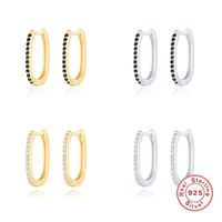 Fashion U Shape Sterling Silver Inlay Artificial Diamond Hoop Earrings 1 Pair main image 6