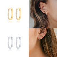 Fashion U Shape Sterling Silver Inlay Artificial Diamond Hoop Earrings 1 Pair main image 2