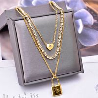 Fashion Heart Shape Titanium Steel Layered Inlay Zircon Layered Necklaces 1 Piece sku image 2