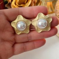 Rétro Rond Alliage Placage Perles Artificielles Femmes Boucles D'oreilles 1 Paire main image 4