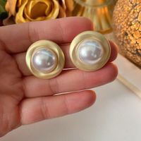 Rétro Rond Alliage Placage Perles Artificielles Femmes Boucles D'oreilles 1 Paire sku image 2