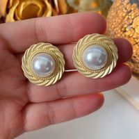 Retro Round Alloy Plating Artificial Pearls Women's Ear Studs 1 Pair sku image 4