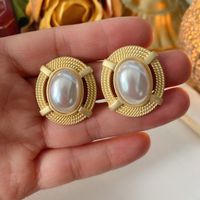 Rétro Rond Alliage Placage Perles Artificielles Femmes Boucles D'oreilles 1 Paire sku image 6