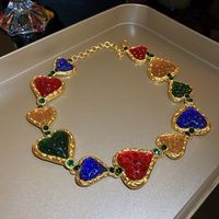Retro Four Leaf Clover Oval Heart Shape Metal Inlay Artificial Diamond Women's Necklace 1 Piece sku image 5