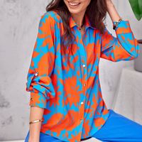 Women's Blouse Long Sleeve Blouses Printing Button Fashion Flower main image 6