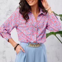 Women's Blouse Long Sleeve Blouses Printing Button Fashion Flower main image 5