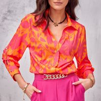Women's Blouse Long Sleeve Blouses Printing Button Fashion Flower main image 4