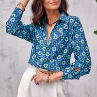 Women's Blouse Long Sleeve Blouses Printing Button Fashion Flower main image 3