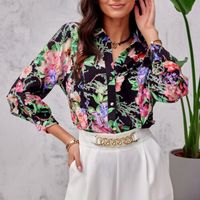 Women's Blouse Long Sleeve Blouses Printing Button Fashion Flower main image 2