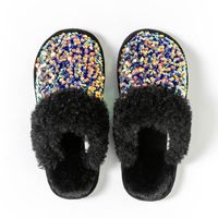 Women's Fashion Solid Color Sequins Round Toe Home Slippers sku image 1