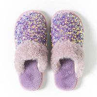 Women's Fashion Solid Color Sequins Round Toe Home Slippers sku image 8