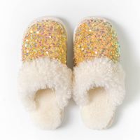 Women's Fashion Solid Color Sequins Round Toe Home Slippers sku image 4
