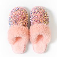 Women's Fashion Solid Color Sequins Round Toe Home Slippers sku image 6