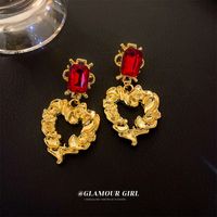 Vintage Style Heart Shape Alloy Plating Artificial Rhinestones Women's Earrings 1 Pair main image 4