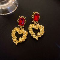 Vintage Style Heart Shape Alloy Plating Artificial Rhinestones Women's Earrings 1 Pair sku image 26