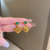 Vintage Style Heart Shape Alloy Plating Artificial Rhinestones Women's Earrings 1 Pair sku image 9