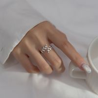 Fashion Leaf Silver Plating Inlay Zircon Open Ring 1 Piece main image 5