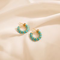 1 Pair Cool Style C Shape Enamel Gold Plated Inlay Stainless Steel Zircon Ear Studs main image 5