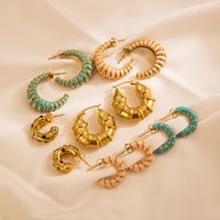 1 Pair Cool Style C Shape Enamel Gold Plated Inlay Stainless Steel Zircon Ear Studs main image 3