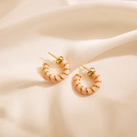 1 Pair Cool Style C Shape Enamel Gold Plated Inlay Stainless Steel Zircon Ear Studs main image 2