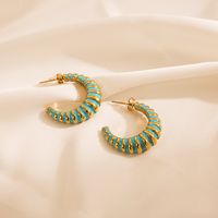 1 Pair Cool Style C Shape Enamel Gold Plated Inlay Stainless Steel Zircon Ear Studs sku image 4