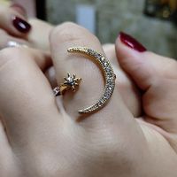 Glam Star Moon Copper Plating Inlay Gem 18k Gold Plated Open Rings sku image 2