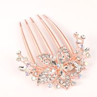 Luxurious Flower Alloy Plating Rhinestones Insert Comb sku image 10