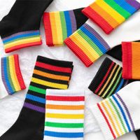 Women's Casual Rainbow Cotton Crew Socks main image 5