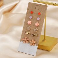 Sweet Letter Heart Shape Flower Alloy Rhinestone Women's Ear Studs 6 Pairs main image 1