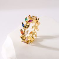 Fashion Geometric Leaf Copper Gold Plated Zircon Open Ring 1 Piece main image 2