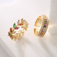 Fashion Geometric Leaf Copper Gold Plated Zircon Open Ring 1 Piece main image 1