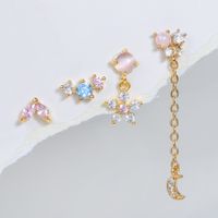 Fashion Moon Flower Copper Inlaid Zircon Earrings 1 Set main image 2