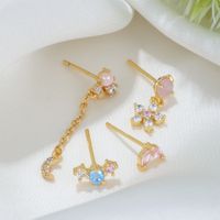 Fashion Moon Flower Copper Inlaid Zircon Earrings 1 Set main image 4