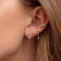 Fashion Moon Flower Copper Inlaid Zircon Earrings 1 Set main image 3