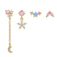 Fashion Moon Flower Copper Inlaid Zircon Earrings 1 Set sku image 1
