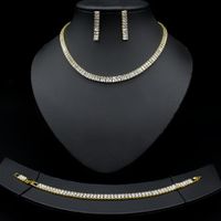 Luxurious Square Copper Inlay Zircon Women's Bracelets Earrings Necklace main image 1