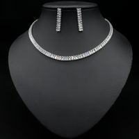 Luxurious Square Copper Inlay Zircon Women's Bracelets Earrings Necklace sku image 4