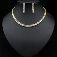 Luxurious Square Copper Inlay Zircon Women's Bracelets Earrings Necklace sku image 3