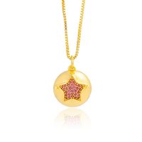 Elegant Star Moon Brass Gold Plated Zircon Pendant Necklace sku image 1