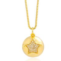 Elegant Star Moon Brass Gold Plated Zircon Pendant Necklace sku image 2