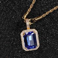 Retro Lady Square Copper Inlay Zircon Pendant Necklace sku image 5