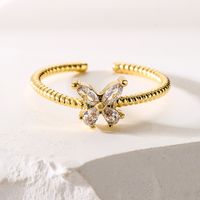 Fashion Butterfly Copper Gold Plated Zircon Open Ring 1 Piece main image 3