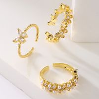 Fashion Butterfly Copper Gold Plated Zircon Open Ring 1 Piece main image 1