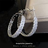 Mode Cercle Le Cuivre Incruster Zircon Des Boucles D'oreilles 1 Paire main image 6